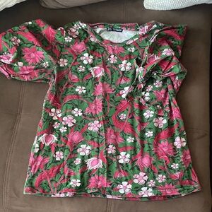 Zara Green and Pink Floral Blouse